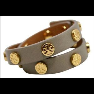Tory Burch Gray leather wrap bracelet